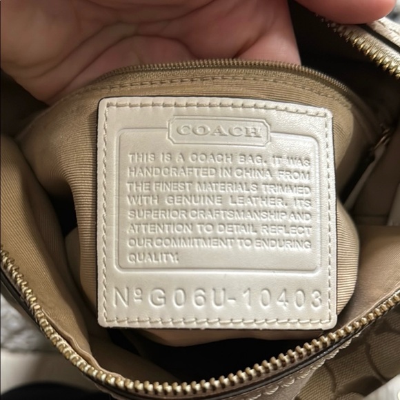 Coach Tan and Brown Signature C Tote Crossbody Bag with White Leather Strap - Picture 11 of 11